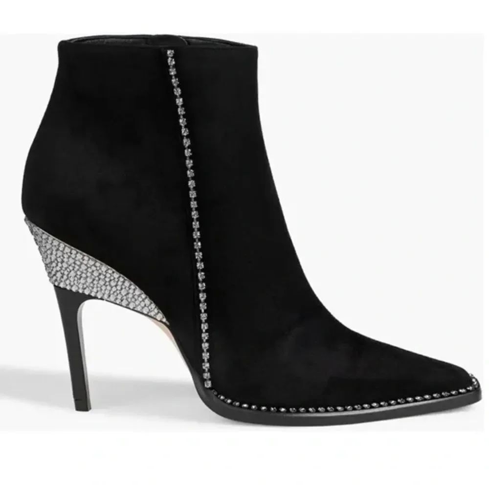 Jimmy Choo Brecken 100 Black Suede Crystal Heel Ankle Booties EU 38.5 / US 8.5